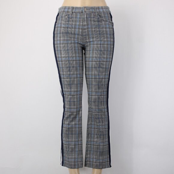 Mother Pant Sz 28 x 27 Black Blue White Striped Side Plaid Straight Cotton Pant - Picture 3 of 16